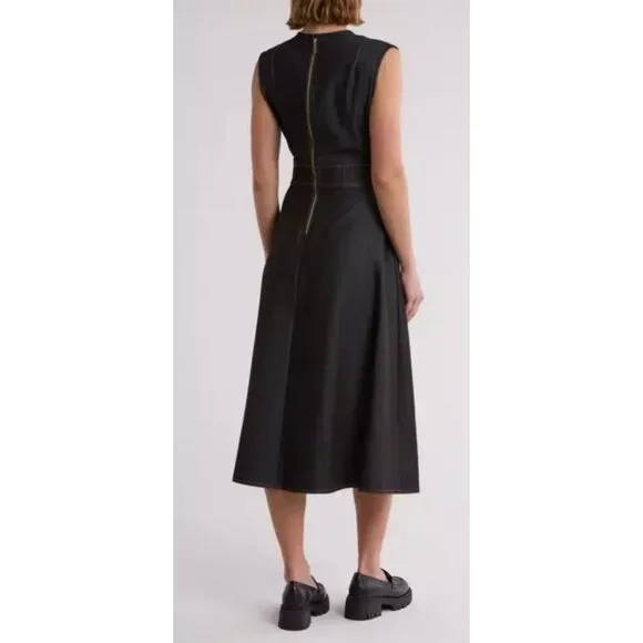 Calvin Klein Soft Jean A-Line Dress Exposed Back Zipper Attached Belt Size 16 - Picture 6 of 10